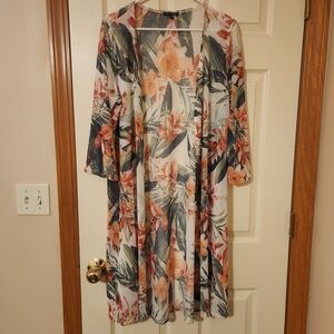 Ava & Grace Size 1X Lightweight Floral Print Open Front Duster Kimono Cardigan